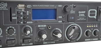 1 to 2 Zone 100V Mixer Amplifier with Media Player Bluetooth USB SD Card 240W